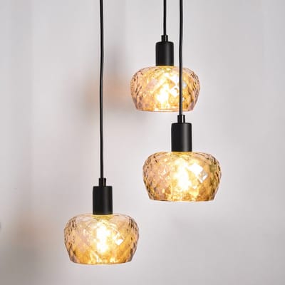 LumenXL Moderne mat zwarte hanglamp - amberkleurig glas, 3-lichts - Scott