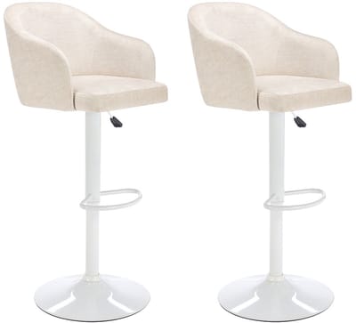 Vente-unique Set van 2 barkrukken van stof en metaal - Aanpasbare hoogte - Crèmewit en wit - CARSTEN L 52 cm x H 113 cm x D 51 cm