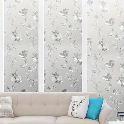 1 rouleau de film décoratif pour fenêtre en forme de fleur d'hibiscus 3D, film de confidentialité détachable résistant aux UV pour vitre de fenêtre 45*500cm/17.7*196.9in