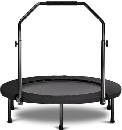 Fitnesstrampoline - Opvouwbare trampoline - Trampoline - Fitnessapparatuur - Met handgrepen - Staal - 101x101x22cm - Gemakkelijk op te bergen, kan onder het bed, de bank, in de kofferbak van de auto of in de kledingkast worden geplaatst - Zwart