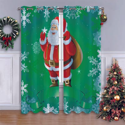 Cartoon Kerstman Kerstboom Rood Groen Raamgordijnen Voor Kinder Slaapkamer Woonkamer Huisdecoratie Navidad Natal Nieuwjaar 100W130H(CM)40x51in&Grommet Top