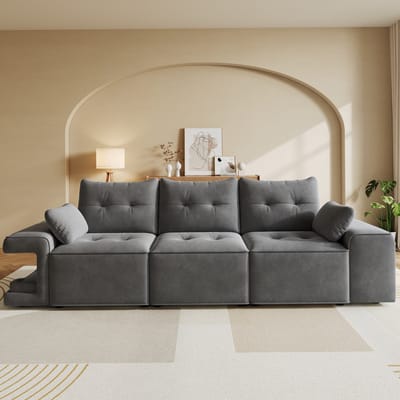 MODFU 3-Zits Modulaire Bank - Met Opbergruimte En Huisdiernissen - Modern - Voor Woonkamer - Fluweel - Grijs - 229,5 x 78 x 84 cm