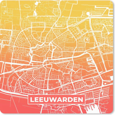 Muismat 20x20 cm - Mousepad Stadskaart - Leeuwarden - Nederland - Geel - Muismatten