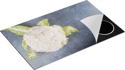 Chefcare Inductie Beschermer Bloemkool op Grijze Marmer - 85x52 cm - Afdekplaat Inductie - Kookplaat Beschermer - Inductie Mat