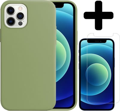 Hoesje - Met Screenprotector - Geschikt voor Apple iPhone 12 Pro - Sterk & Shockproof - Telefoon Hoes - Back Cover - Siliconen Case - Telefoonhoes - Groen