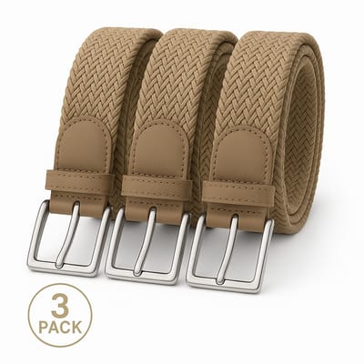 3 pack deal - Elastische riem - gevlochten broekriem - dames en heren riemen - kleur Beige 105 cm