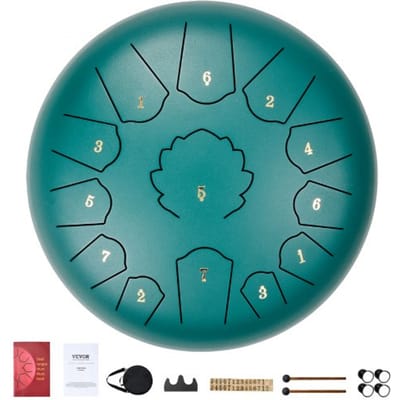 VEVOR Tongue Drum 305mm, Steel Tongue Drum 13 Tonen, Steel Drum in C Majeur, met 2 Mallets & Draagtas, Handpan Drum, Percussie-instrument voor Muzieklessen & Yoga, Groen