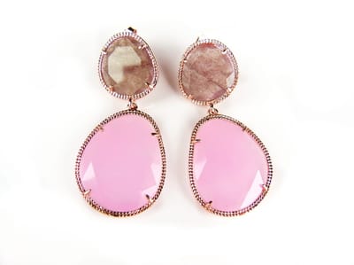 Zilveren oorringen oorbellen roos goud verguld Model Inspiring gezet met bruine en roze stenen