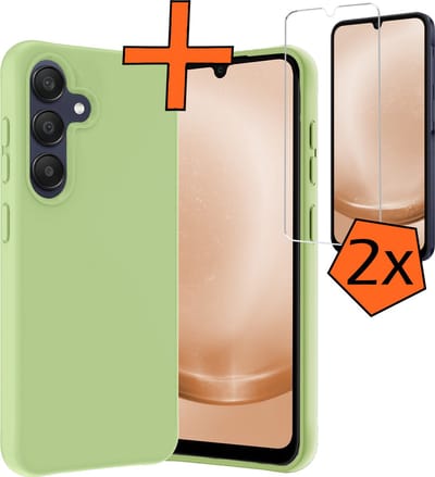 Hoes - Met 2x Screenprotector - Geschikt voor Samsung Galaxy A25 - Sterk & Shockproof - Back Cover - Siliconen Case - Telefoon Hoes - Groen