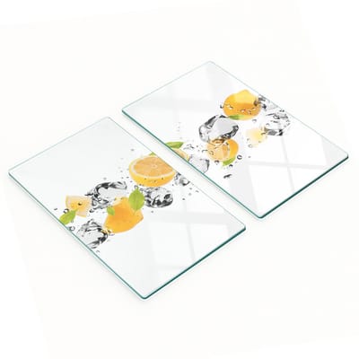 Glazen serveerplanken voor in de keuken met afbeeldingen van citroen en water, 2x30x52 cm