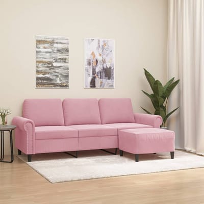 vidaXL - Driezitsbank - met - voetenbank - 180 - cm - fluweel - roze