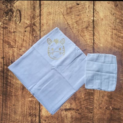 Hydrofieldoek - opdruk - 70 x 70 - washand 20 x 17 - opdruk zebra zand - kraamgeschenk