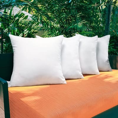 Famanu Premium vierkante vorm kussen binnenpads, set van 4 waterdichte kussenvulling voor terras, tuin, bank, boerderij - decoratieve kussens voor binnen en buiten, standaard/wit, 45 x 45 cm