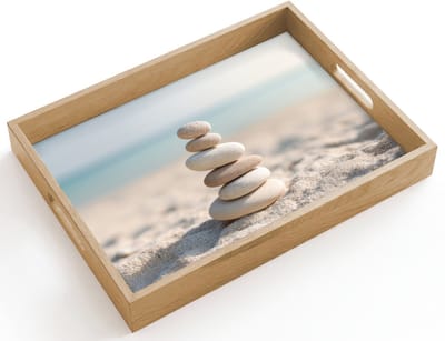 Dienblad hout 40x30 cm - Schootdienblad - Stenen - Stapel - Zand - Zee - Borrelplank rechthoek - Plateau dienbladen