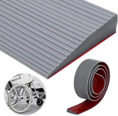 Grijze PVC Drempelhulp met Antislip voor Rolstoel en Rollator - 90 x 8 x 3 cm