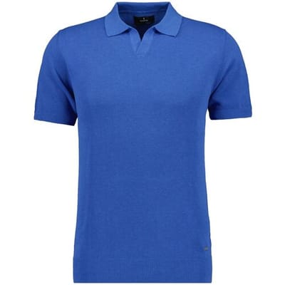 Ragman Trui Melange Resort Collar Short Sleeve Cotton Knit Royal Blue / male