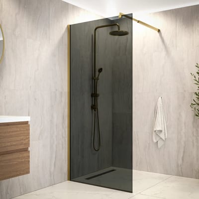Mirlux Vero Inloopdouche – Luxe Douchewand van 6 mm Veiligheidsglas met Nano Coating – Gerookt Glas – Gouden Aluminium Frame – 90×200 cm