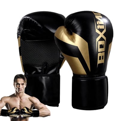 Bokshandschoenen - Vechtsport handschoenen - Trainen en Sparren - Geveerde Handpalm - 10 oz - Zwart