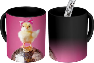 Magische Mok - Foto op Warmte Mokken - Koffiemok - Discobal - Kuiken - Strik - Magic Mok - Beker - 350 ML - Theemok