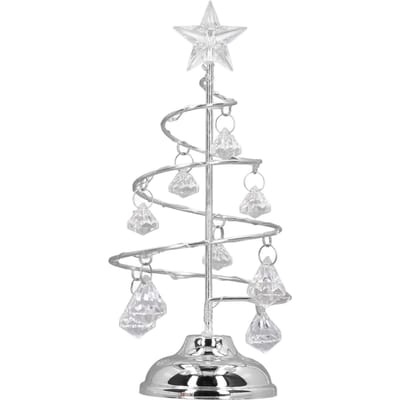 Lampe LED pour sapin de Noël, petite veilleuse décorative en cristal et fer, idéale comme cadeau, argentée Silver White Light