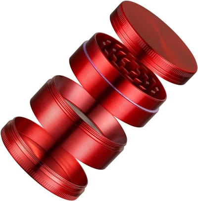 Grinder Crusher 4-delige set molen zinklegering met pollen schraper voor specerijen, kruiden, specerijen, kruiden (mini 5 x 3,5 cm, rood)