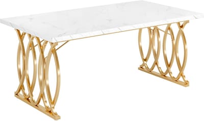 DMG Supply Eettafel - 160 cm - Kunstmarmeren Blad - Goudkleurig Stalen Frame - Geschikt voor 4 Personen - Wit en Goud