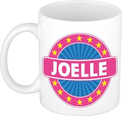 Bellatio Decorations - Joelle voornaam - koffiemok - beker - wit/roze - 300 ml - Cadeau - Dames - Collega - Moederdag - Verjaardag