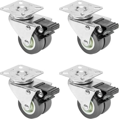 Set van 4 dubbele wielen voor zware lasten met rem | polyurethaan | 50 mm | tot 400 kg | grijs