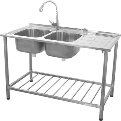 Spoeltafel dubbel - rvs - 120x60x79 cm - afdruiprek rechts
