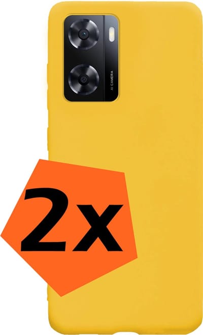 Hoes - 2 Stuks - Geschikt voor OPPO A57s - Sterk & Shockproof - Case Siliconen - Back Cover - Telefoon Hoes - Geel