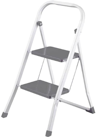 Perel trapladder, 3 treden, inklapbaar, huishoudtrap met hoge beugel, antislipvoetjes en antislipprofiel op de twee treden, gelakt staal, kantelbeveiliging, tredeformaat: 20 x 30 cm