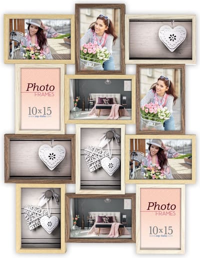 ZEP - Houten Multi Fotolijst Montreaux 12Q in bruin tinten voor 12 foto's 10x15 (afmeting 59x44,5) - TY025