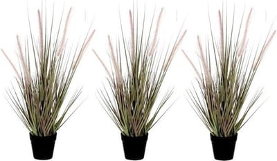 Groene Dogtail/siergras kunstplant 53 cm in zwarte pot - 3x - Kunstplanten/nepplanten