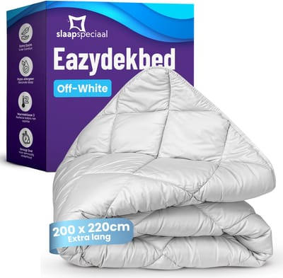 Slaapspeciaal eazydekbed 200x220 cm - Offwhite - Dekbed Zonder Overtrek – Gekleurd Dekbed – Hoesloos Dekbed - Extra Lang - Luxe Gelvezels - Anti-Allergisch & Perfect Voor Elk Seizoen - Tweerpersoons Dekbed