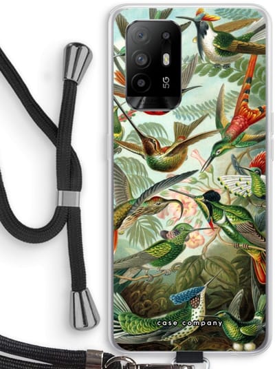 Case Company® - Hoesje met koord geschikt voor Oppo A94 5G hoesje met Koord - Haeckel Trochilidae - Telefoonhoesje met Zwart Koord - Bescherming aan alle Kanten en Over de Schermrand