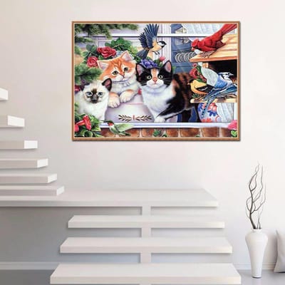 Diamant borduurwerk katten en vogels DIY diamant schilderij ronde boor diamant borduurwerk 20X30CM gray