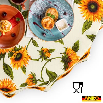 ANRO Tafelkleed Zonnebloemen Meerkleurig Rond Ø100cm Rechte rand Afwasbaar Waterafstotend