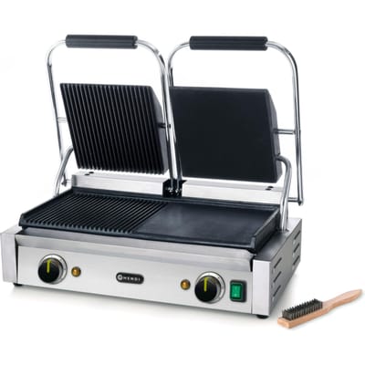 HENDI Dubbele contactgrill – half glad, half geribd – 575x430 mm – 3600W – roestvrij staal