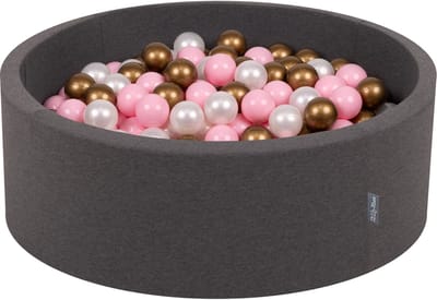 KiddyMoon ballenbad 90x30cm met 300 ballen ∅ 7cm ballenbad met kleurrijke ballen - voor baby's kinderen rond – lichtroze: wit grijs lichtgroen geel