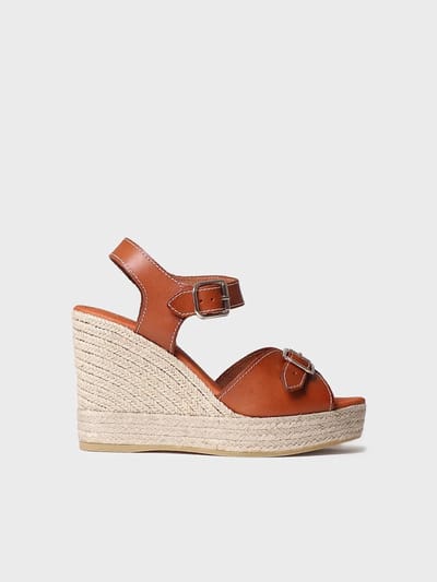 Dames leren espadrille met hoge sleehak | OLGA
