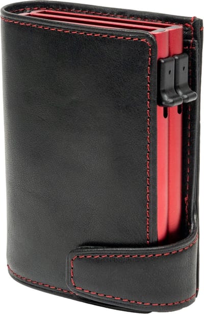 Tony Perotti Furbo leren Dubbele Pasjeshouder RFID met papier- en kleingeldvak - Zwart/Rood