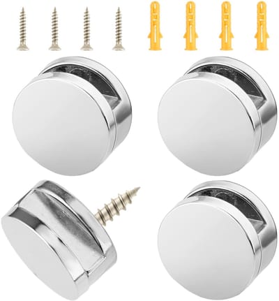 Dailygoods- Spiegel Montage Clips Complete Set - Wandmontage - Metaal/Kunststof - 4 Stuks - Zilver - Veilig Installeren - Spiegelklem