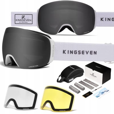 KingSeven - Randloze Unisex Skibril met UV400 en Polarisatiefilter - Zwart - 3 lenzen - Model Z311