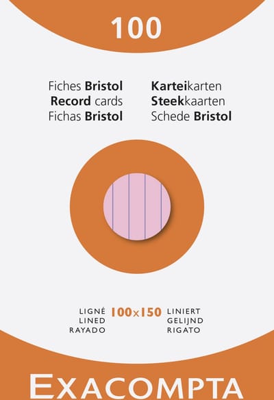 Exacompta 10x etui 100 steekkaarten bristol - gelijnd niet geperforeerd 100x150mm - Geassorteerd - 13852X