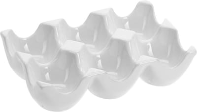 Excellent Houseware eiertray/houder voor 6 eieren - wit - porselein - 15 x 10 x 36 cm