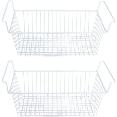 2 Stuks Diepvriezer Organizer Bakken Staaldraad Grote Capaciteit Sterk Draagvermogen Diepvriezer Mand met Handvat voor Kast Aanrecht L56.5cm X W25.2cm X H24cm(7cm Handle)