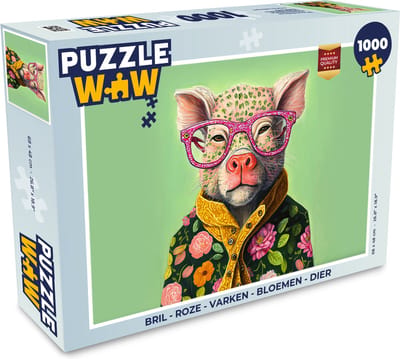 Puzzel Bril - Roze - Varken - Bloemen - Dier - Legpuzzel - Puzzel 1000 stukjes volwassenen