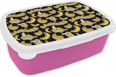 Broodtrommel Roze - Lunchbox - Brooddoos - Banaan - Patronen - Fruit - 18x12x6 cm - Kinderen - Meisje