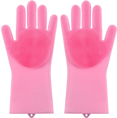 Siliconen afwashandschoenen - Schoonmaak handschoenen – Huishoudhandschoen – Huishoudaccessoires – Antibacterieel – Multifunctioneel - Roze - LOUZIR
