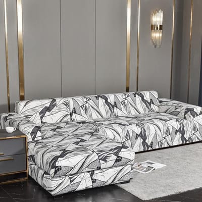 Bloemen Bankhoes L-vormige Bankhoezen Voor Woonkamer Bankbeschermer Stofdicht Elastische Stretch Hoezen Voor Hoekbankhoes 4-Seat 235-300cm 1PC